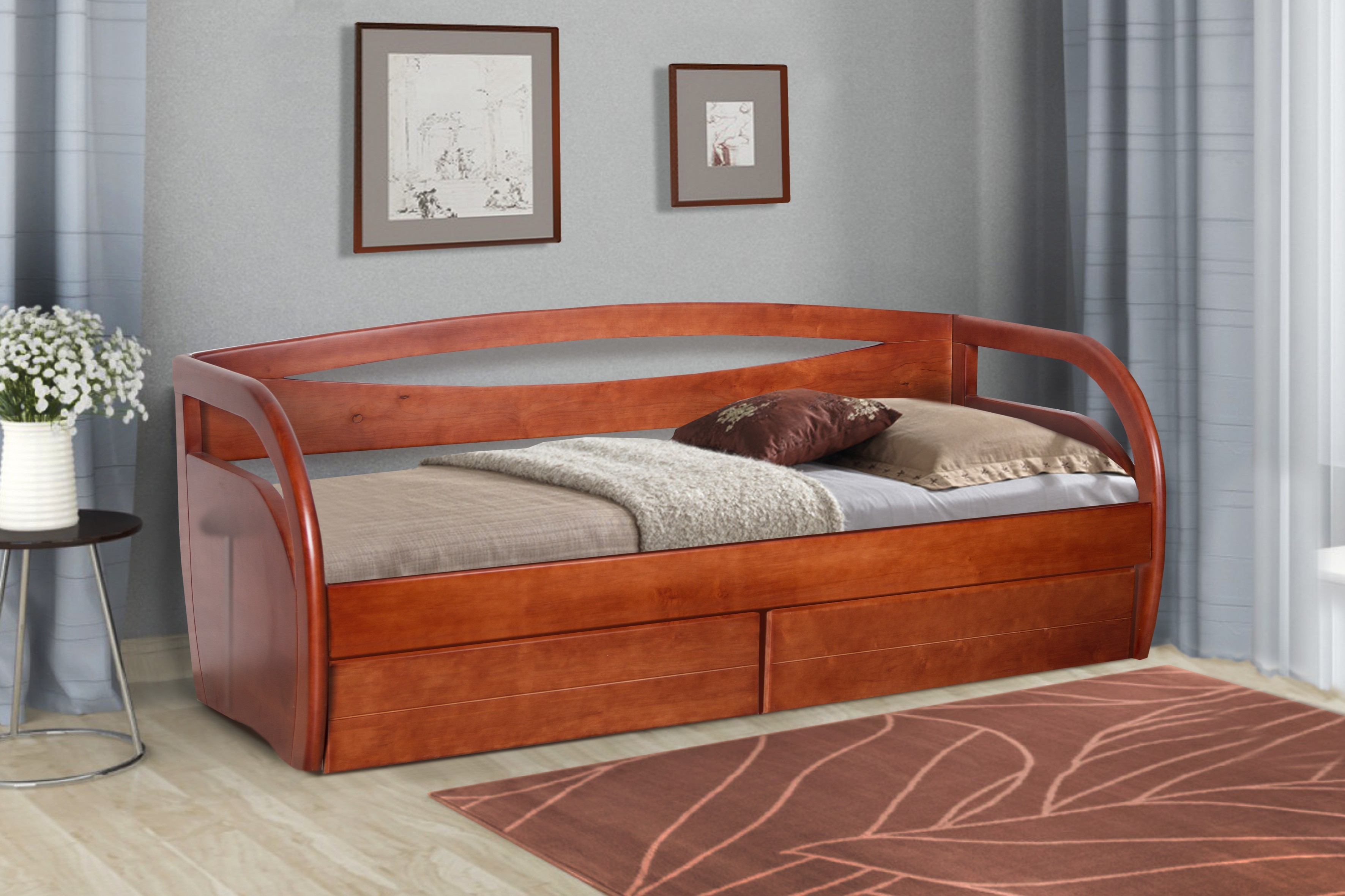 Деревянная кровать Бавария с ящиками 90*200