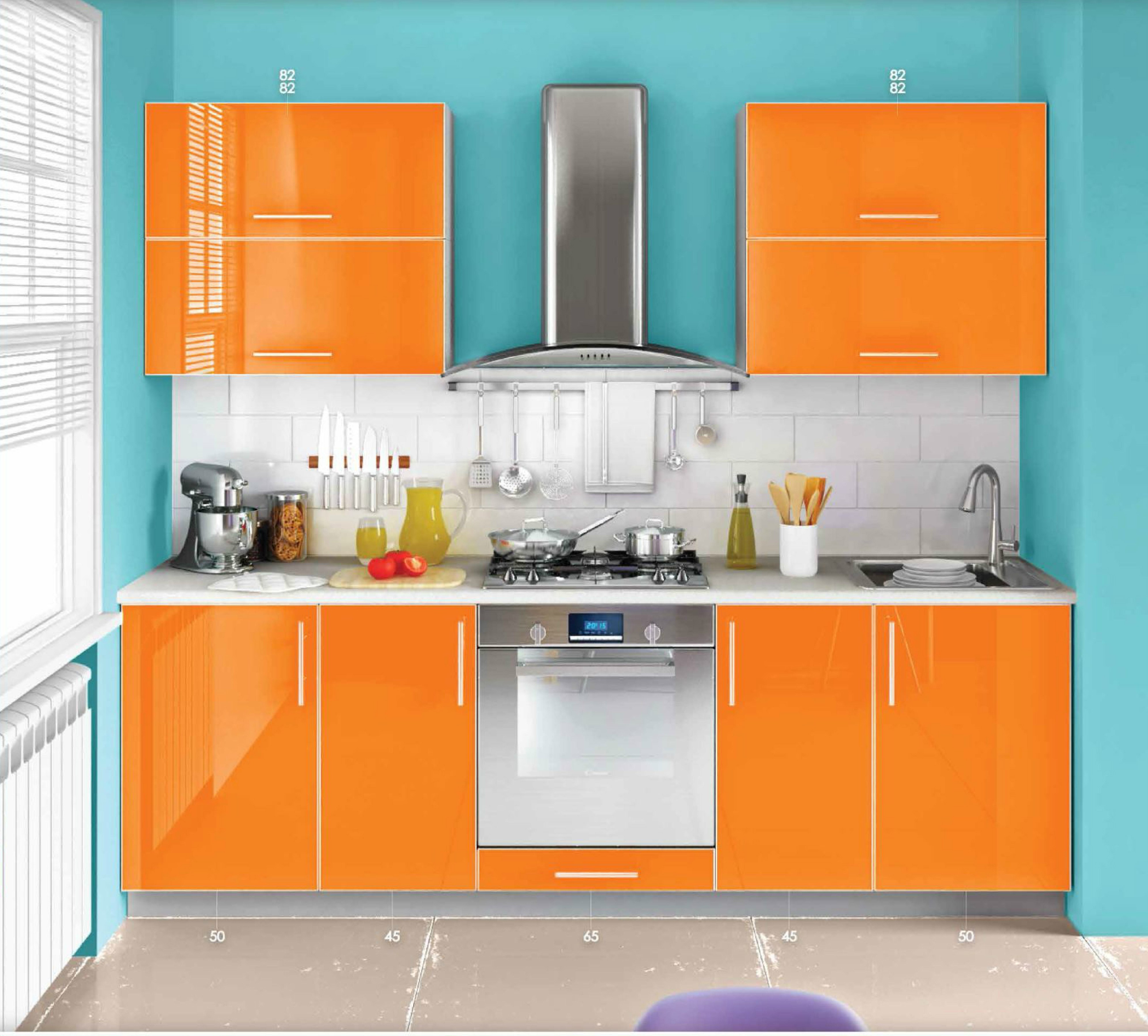 Кухня Mirror Gloss *18 прямая оранж,синий