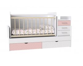 Дитяче ліжко Binky ДС039 (3 в 1) аляска/розов + білий супермат (МДФ)