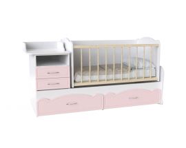 Детская кровать Binky ДС043 (3 в 1) аляска/розовый (МДФ)