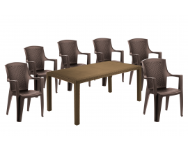 НК Набір стіл Joker + 6 крісел Eden коричневий