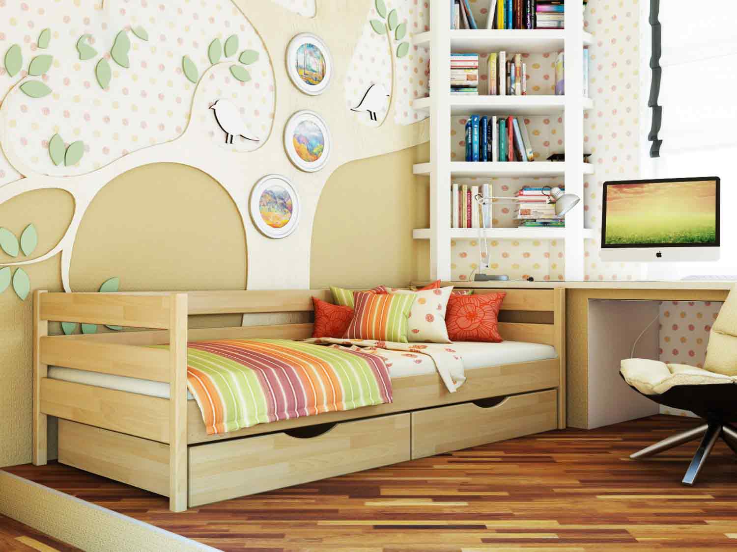 Деревянная кровать НОТА 90х200 (массив)