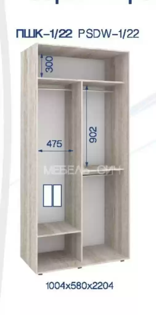 Шкаф-купе ПШК-01/22 1004*580*2224