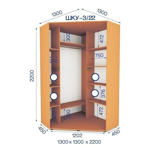 Шафа-купе кутова-3/22-1300*1300*450*2200 з ДСП Шафа-купе кутова-3/22-1300*1300*450*2200 з ДСП