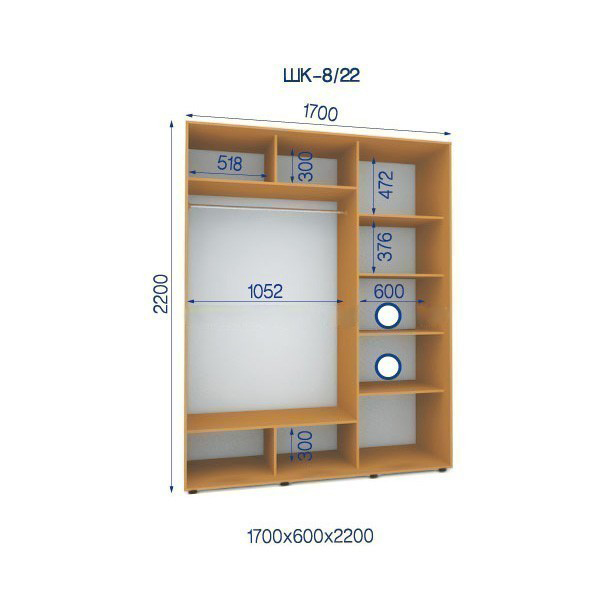 Шафа-купе-8/22-1700*600*2200 із ДСП Шафа-купе-8/22-1700*600*2200 із ДСП