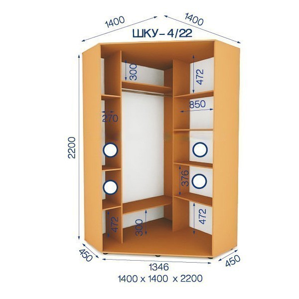Шафа-купе кутова-4/22-1400*1400*450*2200 з ДСП Шафа-купе кутова-4/22-1400*1400*450*2200 з ДСП