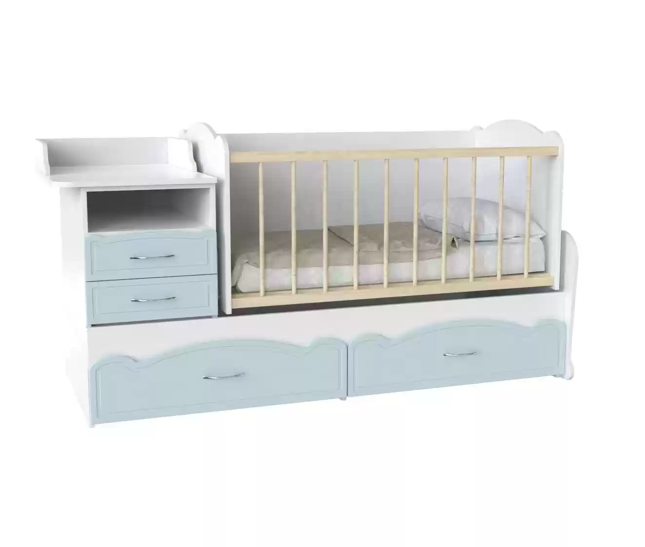 Дитяче ліжко Binky DS043 (3 в 1) аляска/блакитна лагуна (МДФ)
