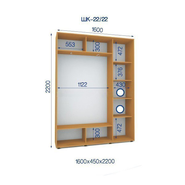 Шкаф-купе-22/22-1600*450*2200 из ДСП 2-х дверный