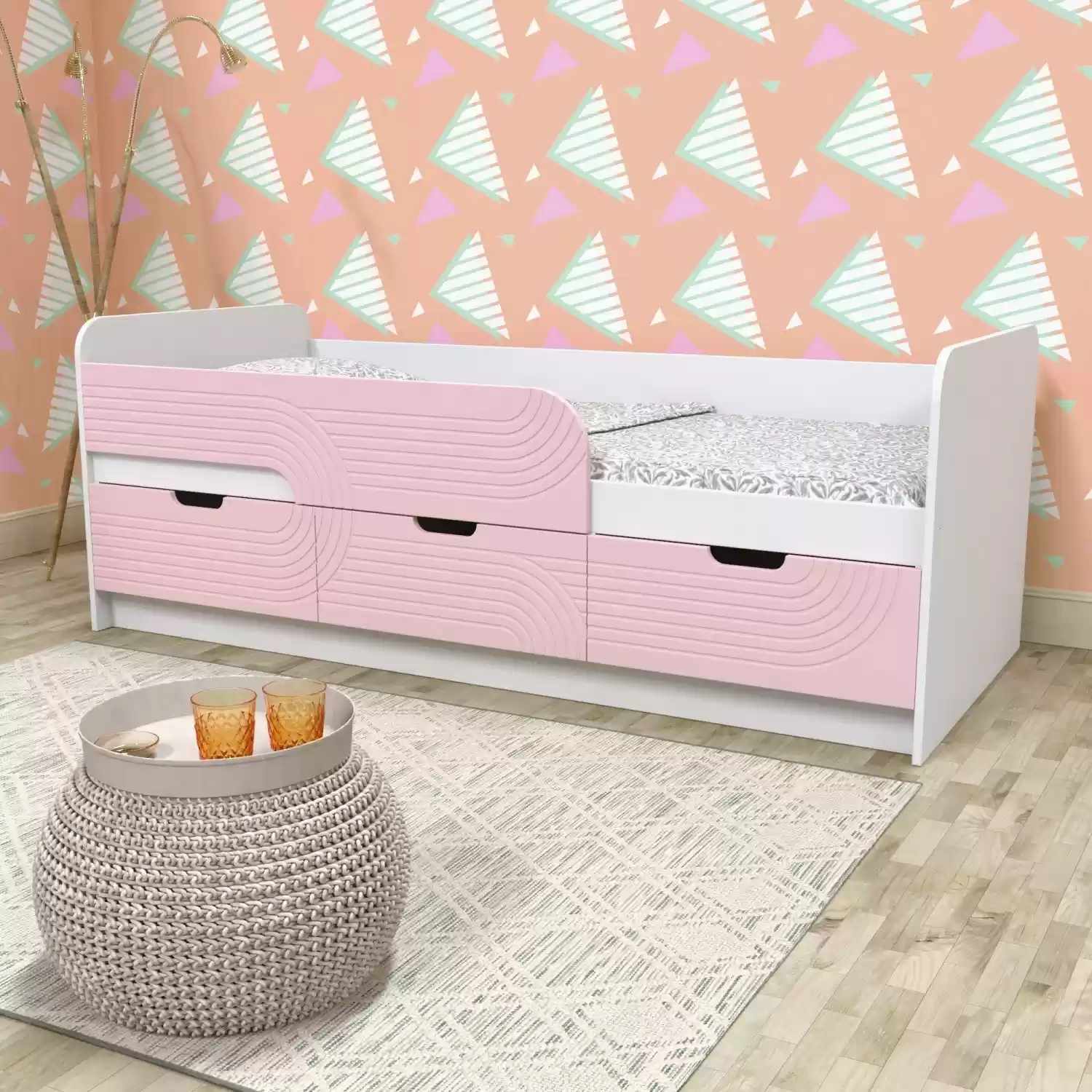 Дитяче ліжко Binky Kes10А аляска/рожевий (МДФ)