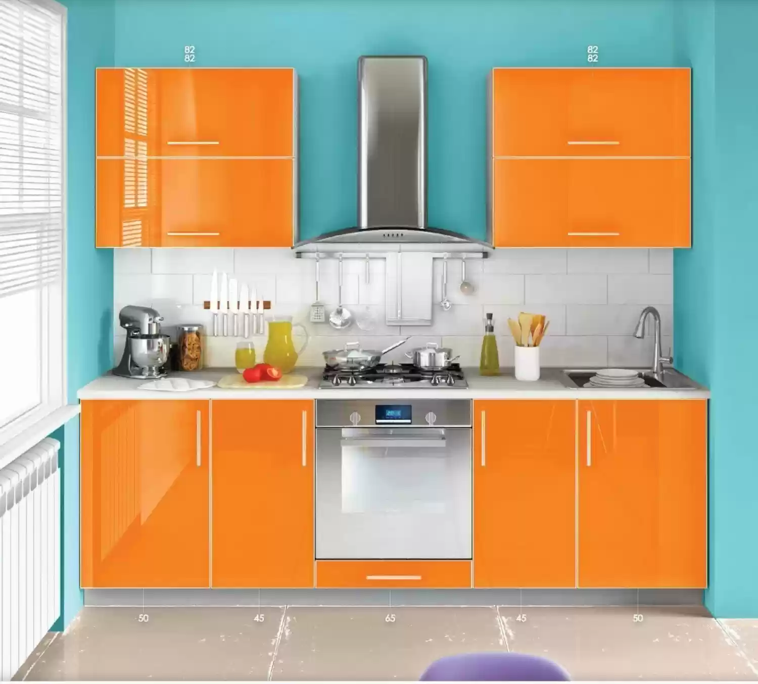 Кухонний дзеркальний блиск * 18 прямий помаранчевий, синій