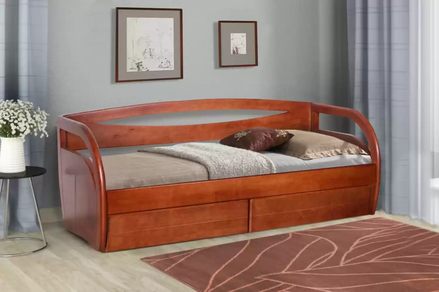Дерев'яне ліжко Баварія з шухлядами 90*200